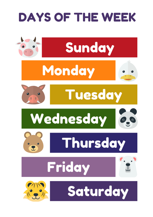 Days of the Week Laminated Chart Education Chart for kids A4 Size