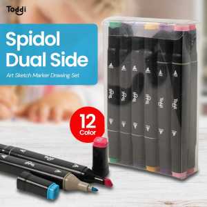 PROMO Spidol 2 Mata Dual Side Art Sketch Marker Drawing Set 12 Color