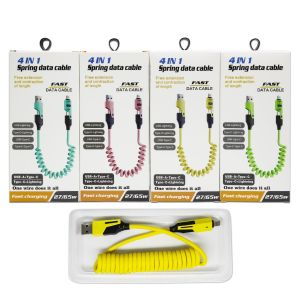Dây cáp sạc nhanh đa năng 4 trong 1 dạng lò xo thu gọn tự động dùng cho mọi điện thoại