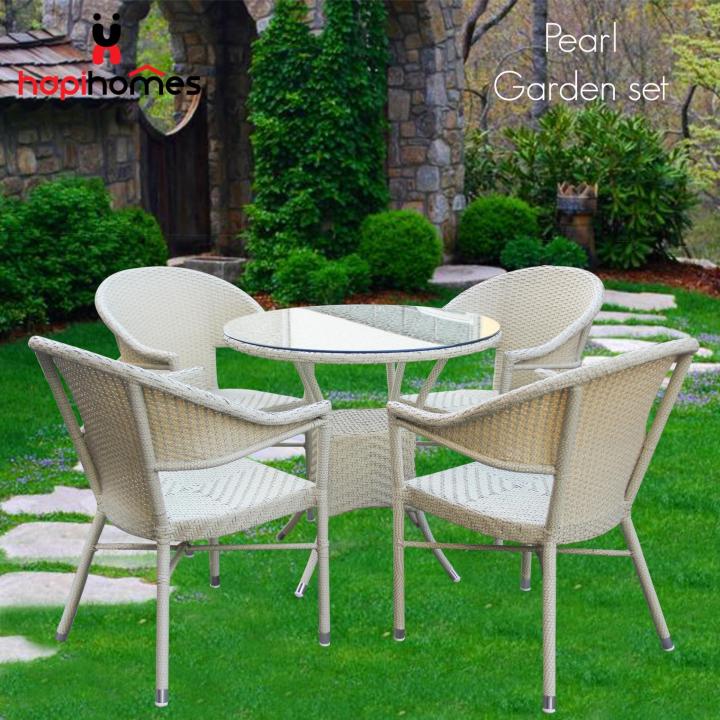 Hapihomes Pearl 4s Semi Outdoor Dining Set (Dirty-white) Metal And - Technical View
