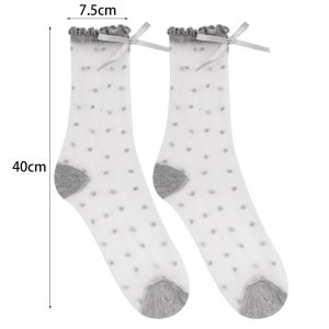 【On Sale】Summer Socks Women Ultra-Thin Glass Stockings Sweet Bow Mid-Tube Socks Mesh Breathable Polka Dot Transparent Socks