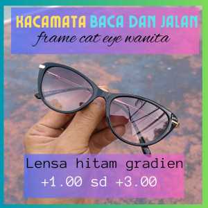 Kacamata Baca Wanita Cat Eye Full Rim Lensa Gradien Hitam Plus Optik +1.00 s/d +3.00