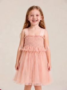 Girls Pink Princess Dress Kids Birthday Party Tutu Dress Soft Tulle Sleeveless Fairy Dress Flower Girl Dress for Wedding 90-140cm