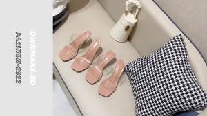WomenS Fashionable Transparent Mid-Heel Crystal Sandals Chunky Heel Outdoor Slippers Thin Heel Anti-Slip
