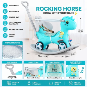 Baby Rocking Horse Ride‑On Toy For Toddler Kids Indoor Safe Rocker Horse With Backrest Anti‑Slip Bas
