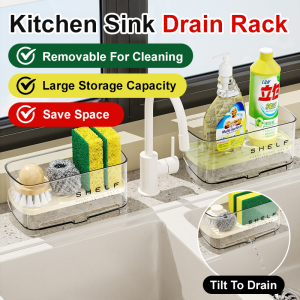 Household Wallmounted Multifunction Kitchen Sink Shelf Plastic Faucet Rag Rack Draining Shelf