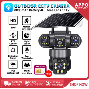 V380 PRO T6 Three Lens CCTV Camera 6MP Wireless Solar 4G SIM Card Connection 10x Zoom Full Color Night Vision Solar Outdoor Waterproof Three Screen CCTV IP Camera