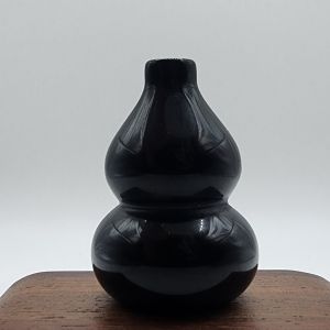 (SG Seller Ready Stocks) Natural Obsidian Lava Stone Gourd Display Ornament with Wooden Base 7cm 天然黑曜石葫芦摆件加底座 7厘米