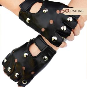 DAITING Leather Fingerless Short Gloves Black s Stud Half Finger Mittens Fashion
