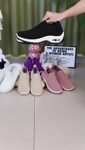 Cross-border Trade Womens Shoes Plus Size 2024 Sock Mouth Slip-On Casual Shoes Breathable Simple Cushioned Sports Shoes