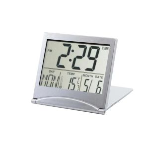 Light Thin Folding Portable Alarm Clock LCD Digital Clock Travel Calendar With Date Temperature Timer
