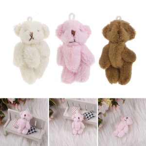 2.3’’ Mini Joint Bear Dolls Lovely Plush Toy Keychain Ornament Women Handbag Decors Kids Student Backpack Pendant 5PCS