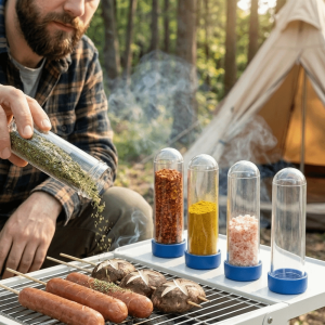 SIMPL 5PCS Transparent Camping Spice Bottles Airtight Plastic Seasoning Containers Practical with Measured Scale Outdoor Condiment Jars Kitchen Gadgets