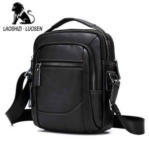 LAOSHIZI Vintage Mens 100% Genuine Leather One-shoulder Messenger Bag