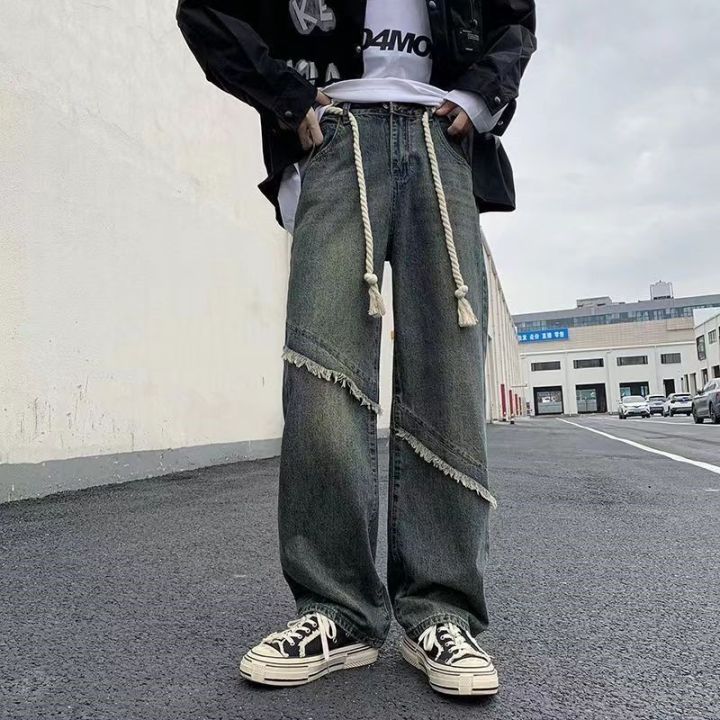 Jeans for men vintage long pants casual straight retro denim fashion pants  korean style