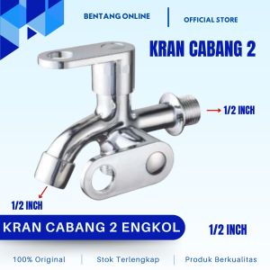 Kran Air Double Cabang 2 Engkol Stainless 1/2 inch Dinding Keran Tembok Kamar Mandi Shower Chrome