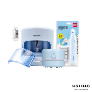 OSTELLS 3 in 1 Automatic Electric Pencil Sharpener Electric Eraser Desktop Vacuum Cleaner Stationery Set for Kids