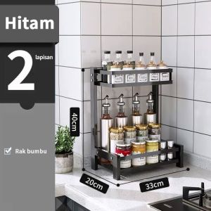 FAUS Rak Bumbu Serbaguna Rak Dapur 2 susun Tempat Bumbu Rak Penyimpanan Dapur Stainless Steel