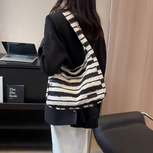 Phụ nữ Canvas-Tote túi dung tích lớn sọc túi xách túi đeo vai kiểu Hàn Quốc Áo Phụ nữ túi xách tay Túi mua sắm thường ngày