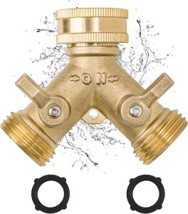 Hose Splitter 2 Way Diivoo Heavy Duty Brass Hose Y Connector High Flow Spigot Splitter Easy Grip Faucet Splitter Solid Hose Bib Splitter for Outdoor Gardening Hoses 3/4" Standard