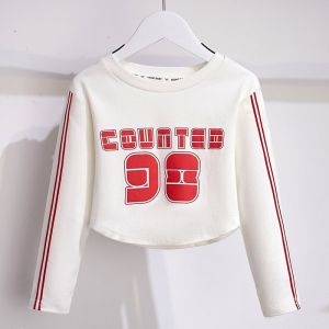 WANDER เสื้อแขนยาวเด็ก เสื้อผ้าเด็กผญ การออกแบบตัวอักษรแฟชั่นสไตล์เกาหลี เสื้อยืดแขนยาวผ้าฝ้ายระบายอากาศหลวมสำหรับเด็กผู้หญิง23827