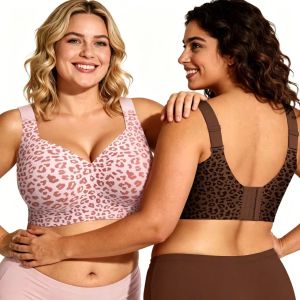 Leopard Jelly Bras For Women Plus Size Minimizer Soft Wireless Push Up Bra Full Supportive Lift Back Coverage Everyday Bralette2026