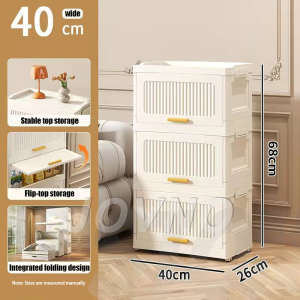 JOVNO Foldable Storage Cabinet with Wheels & Flip Top Lid | White Durabox Organizer for Clothes Bedroom Bathroom