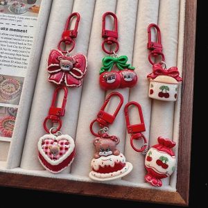Creative Multiple Red Love Heart Berries Cartoon Keychain Cute Bear Cherry Bell Pendant Bow Style Friend Accessories