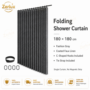 Foldable Shower Curtain for bathroom Foldable Waterproof Linen Shower Curtain with Ring set Grey
