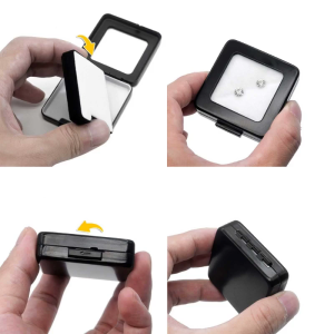 Đá trần hộp kim cương hiển thị hộp đóng gói Bạc Đá Quý màu đen trường hợp với tấm bọt biển Mặt dây chuyền hạt cườm kim loại hình vuông hộp Showcase