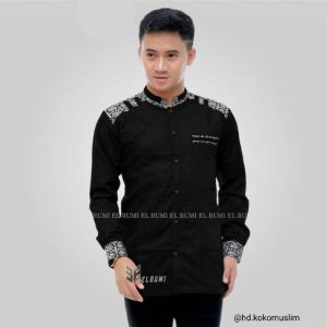 Elrumi Baju Koko Pria Lengan Panjang Motif Baladewa Kombinasi Batik Warna Olive