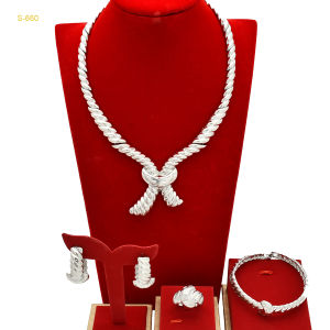 Silver Cross Knot Jewelry Four-Piece Set Dubai Indian Womens Necklace Bracelet Earrings Ring jewelry set
