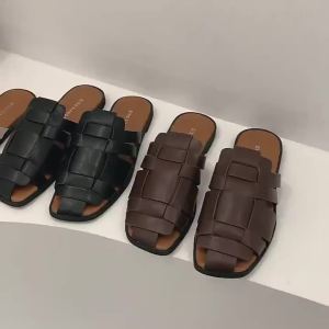 [Free Shipping] Woven Retro Closed-Toe Mules For Women Summer Outdoor Wear Ins Trend 2025 New Casual Versatile Flat Sandals