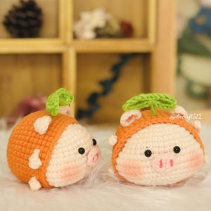 Móc khóa Heo con mặc áo quả cam - móc khóa len handmade