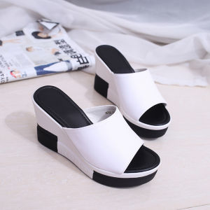 Free Shipping New Summer WomenS Thick-Soled Platform High-Heeled Sandals Solid Color Comfortable Wedge Heel One-Strap Design