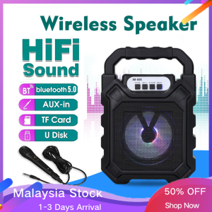 Colorful LED Lights Portable Bluetooth 5.0 Speaker Hifi Sound Audio Speaker Party Speaker with Microphone with Radio Function Wireless Player Support USB/Mic/AUX/U Disk/TF Card/TWS connection Murah