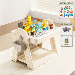 PlayPark 2 in 1 Multifunctional Childrens building table can rotate drawing board Book Shelf for Kids Table