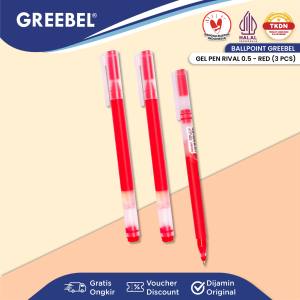 GREEBEL PULPEN GEL / RIVAL GP-502 0.5 TINTA MERAH (3PCS/SET)  / BALLPEN BALLPOIN GEL PEN