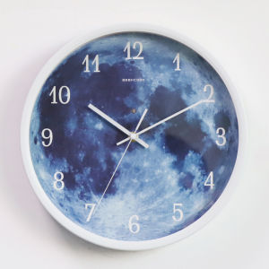 Minimalist Nordic Series Blue Moon LED Luminous Sound Control Wall Clock Hot Sale Morden Home Living Room Simple and Fashion Creative Clocks 30x30cm