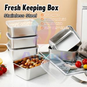 AU. Fresh Keeping Box with Lid Stainless Steel Food Container Fridge Frozen Storage Box 1Pc