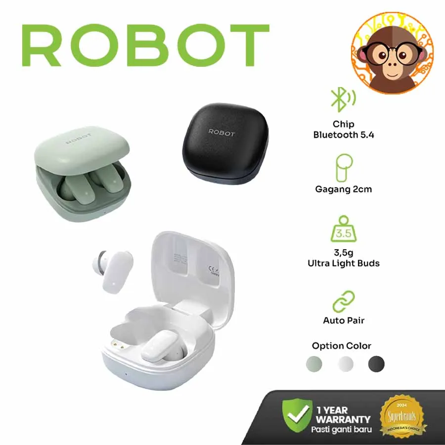 Earphone Robot Nova T2 Headset Gagang Mini cm Bluetooth TWS