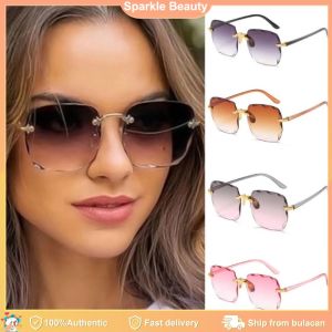 Original Square Frame Retro Fashion Sunglasses for Women Beach Fashion Gradient Frameless Sunglasses UV400 Glasses