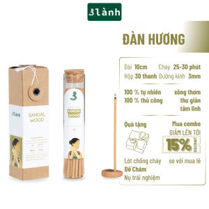Nhang Thủ Công Đàn Hương 3 Lành Hộp 30 Que 100 % Tự Nhiên Tặng Kèm Đế Chăm Không Hóa Chất Xông Thơm