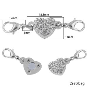 2 Bộ Móc Từ Tính Mạnh Mẽ Hình Trái Tim Với Móc Khóa Tôm Hùm Phù Hợp Với Vòng Tay Đầu Nối Vòng Cổ Cho Makings Vòng Tay Da Vòng Cổ Làm Trang Sức
