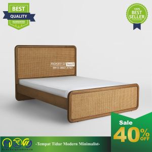 Tempat tidur kayu jati kombinasi rotan model minimalis