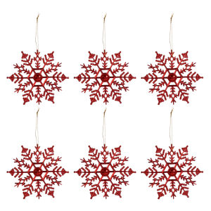 6pcs 10cm Plastic Gold Silver Glitter Powder Snowflake Christmas Tree Pendant Decorative Hanging Home Decor