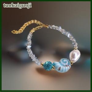 tuokaiguoji กำไลข้อมือแฟชั่นลายปลาดาวเซรามิกสำหรับผู้หญิงสร้อยข้อมือสานทำมือเชือกหลากสีสวยงามสำหรับเป็นของขวัญ