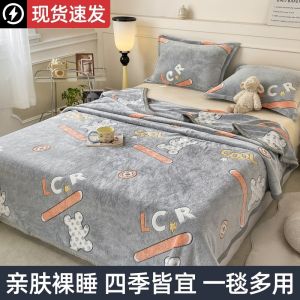 Flannel Bed Sheet Set with Cartoon Design Queen Size 4 in 1 Single King Size Bedding