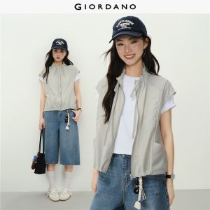 Giordano Women Drawstring stand collar cap sleeve jacket Free Shipping 18376504