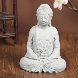 HEALMEYOU Reclining Buddha Sandstone Buddha Green Sandstone Oriental Culture Buddha Statue Zen Ornament Chinese Style Zen Buddhist Figurine Ornament Indoor